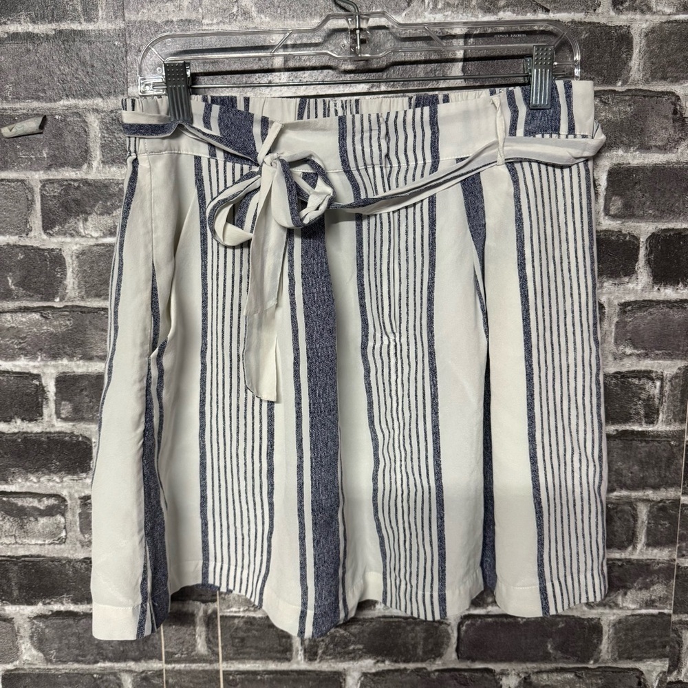 Joie high rise skirt White blue stripe 100% silk tie waist pockets